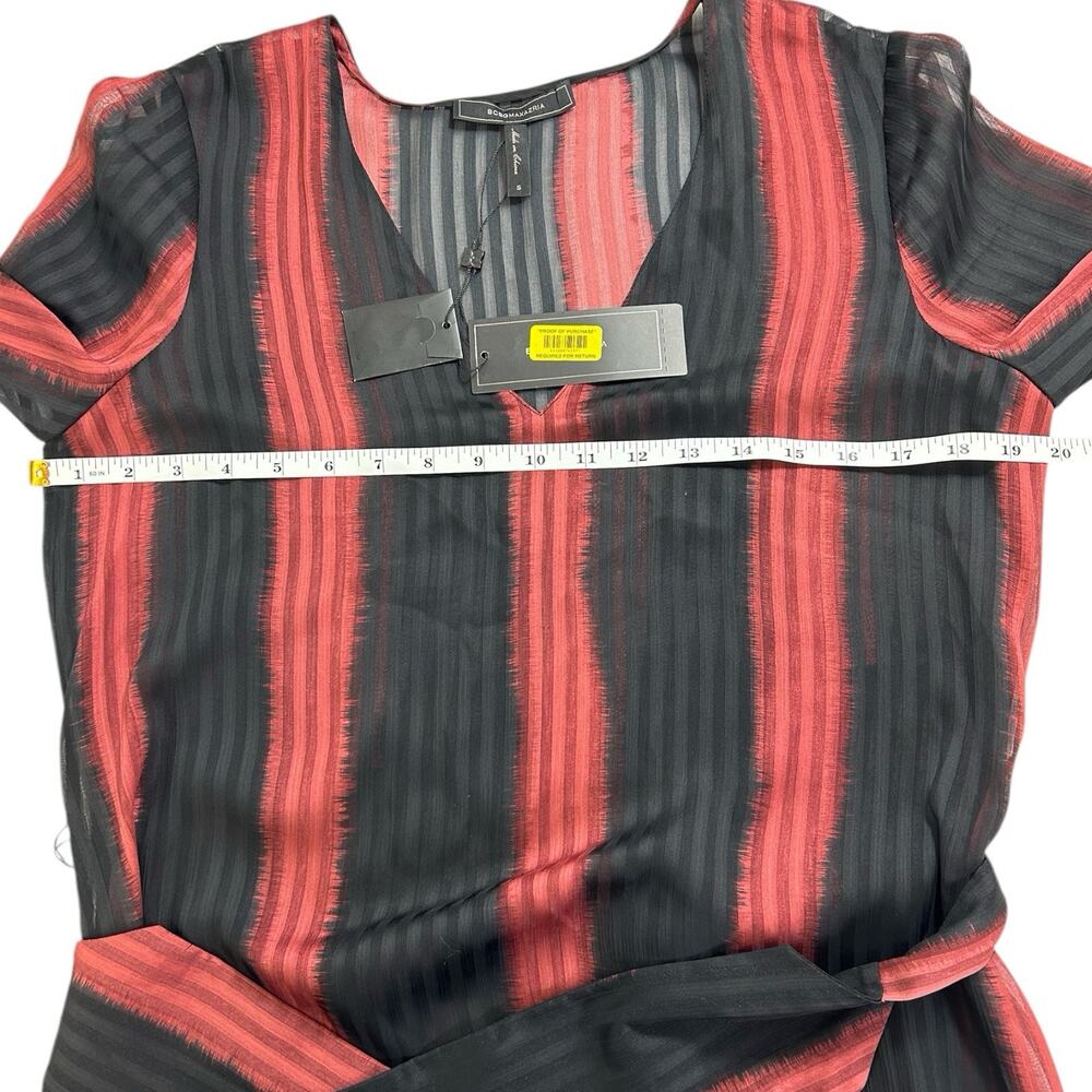 NEW BCBGMAXAZRIA S Sheer Stripe Ombre Midi Dress V-Neck Tie Waist Removable Belt - Picture 10 of 14